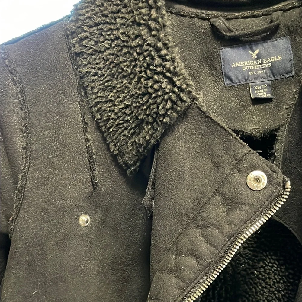 AE Black Shearling Moto Jacket - Picture 3 of 6